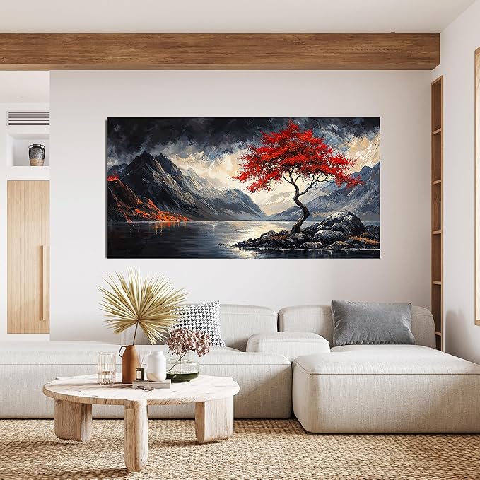 Canvas Wall Art Decor Black and White Vintage Wall Art Wall Art Pictures for Living Room Large Landscape Wall Art Prints Art Work for Wall Decor Red Artwork for Walls Bedroom Office Decor 29" X 58"