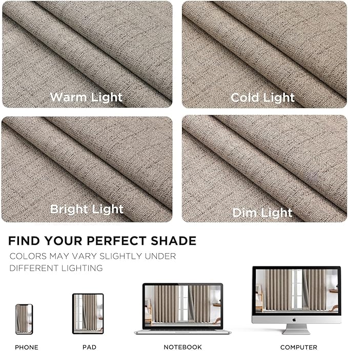 Joydeco 100% Blackout Curtains for Bedroom - Natural Linen Curtains 100"W x 96"L Long, Thermal Insulated 1 Panels Linen Light Blocking Drapes, Rod Pocket & Back Tabs, Darkening Privacy for Living Room