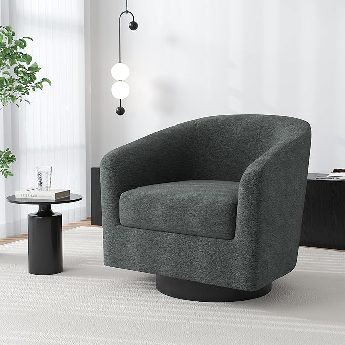 Swivel Barrel Accent Chair, Modern Round Chenille Fabric Arm Chair for Living Room, Bedroom, Comfy Club Reading Chairs for Adults(Chenille Fabric, Grey, Set of 4