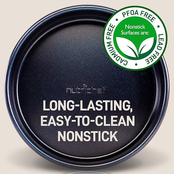 Non-Stick Kitchen Oven Baking Pans - Carbon Steel with Non-stick Blue Diamond Coating Inside & Outside, Commercial Grade Restaurant Quality Metal Bakeware, Dishwasher Safe - NutriChef NCBK6TRB