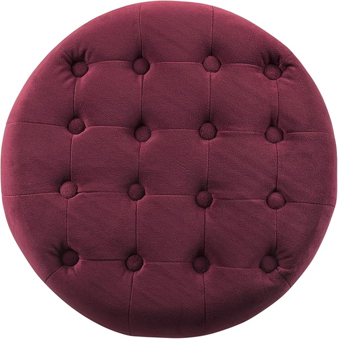 Homepop Home Decor | Upholstered Round Velvet Tufted Foot Rest Ottoman | Ottoman with Storage for Living Room & Bedroom | Decorative Home Furniture, Burgundy Small