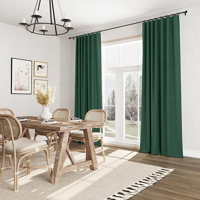 Guken Green Blackout Curtains 120 Inch Length 2 Panels Set for Living Room Bedroom Back Tab Thermal Insulated 100% Black Out Linen Drapes Room Darkening Window Curtains 52 Inches Width