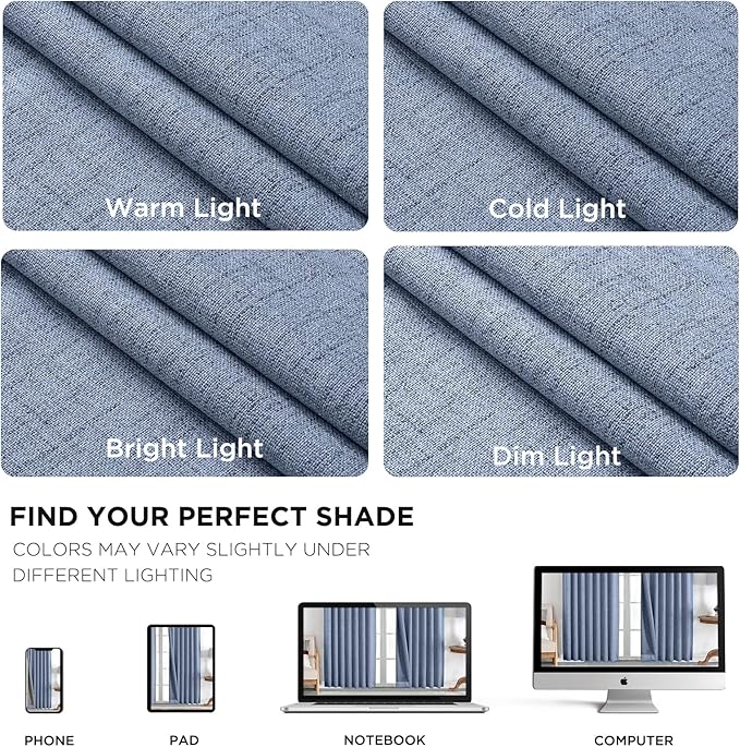 Joydeco 100% Blackout Curtains for Bedroom - Natural Linen Curtains 42" W x 72" L Long, Thermal Insulated 2 Panels Light Blocking Drapes, Rod Pocket & Back Tabs, Darkening Privacy for Living Room