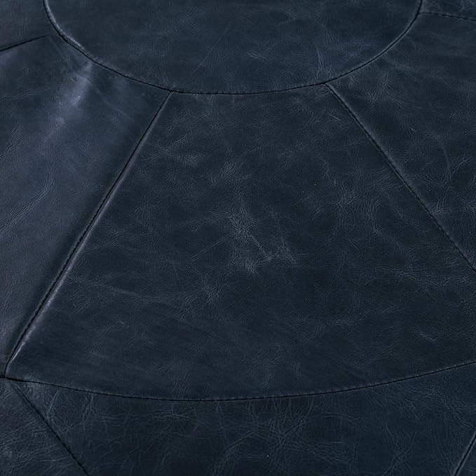 POLY & BARK Gio Modern Leather Ottoman Pouf (Midnight Blue)