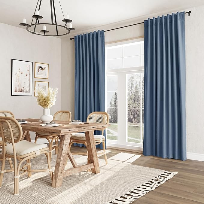 Guken Blackout Curtains 80 Inch Length 2 Panels Set for Living Room Bedroom Back Tab Thermal Insulated 100% Black Out Linen Drapes Room Darkening Window Curtains 80 Inches Long,Denim Blue