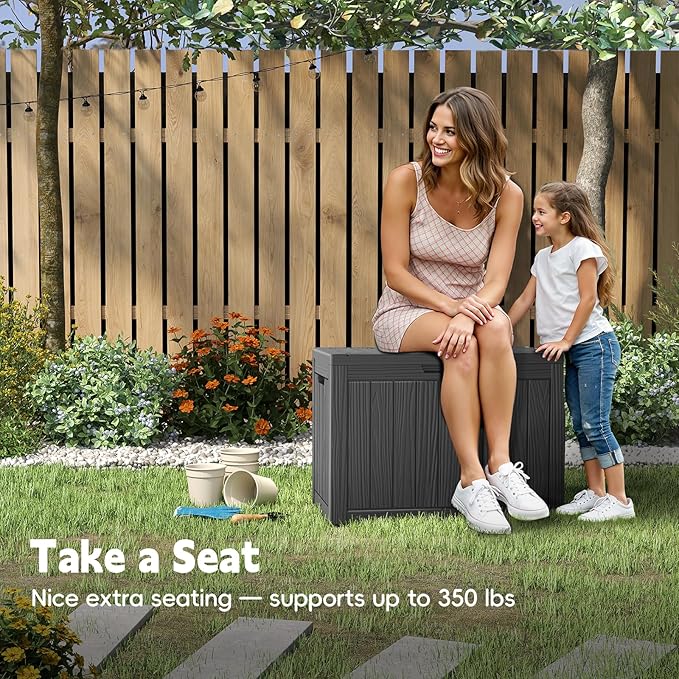 Outdoor Storage Box, 50 Gallon Waterproof Resin Deck Box, Storage Bin for Package Delivery, Patio Furniture Cushion, Garden Tools, Pool Accessories, Weatherproof and UV Resistant