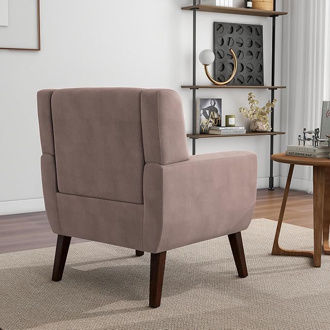 Accent Chair, Modern Velvet Arm Chair for Living Room, Bedroom, Comfy High-Resilient Sponge Reading Chair for Small Spaces (Velvet Silk Pink, Set of 1