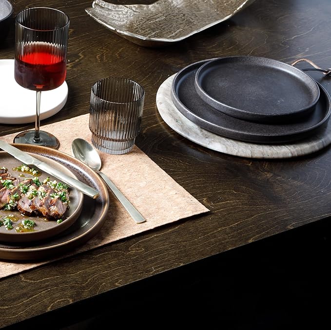 Gibson Elite Pasco 16 Piece (Service for 4) Plates and Bowls Double Bowl Reactive Glaze Dishes Stoneware Ceramic Dinnerware Set - Black