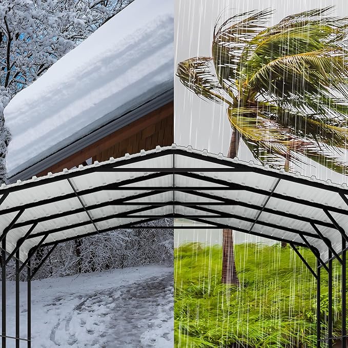 Walsunny Metal Carport 20x20 FT Heavy Duty Carport Canopy with Enhanced Base, Outdoor Car Shelter with Galvanized Steel Roof and Frame Garage for Truck, SUV, Boat, Black