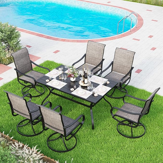 MFSTUDIO Patio Dining Set for 6, Outdoor Dining Set with Umbrella Hole, 7 Piece Patio Table and Chairs Set for Deck Backyard Poolside Garden