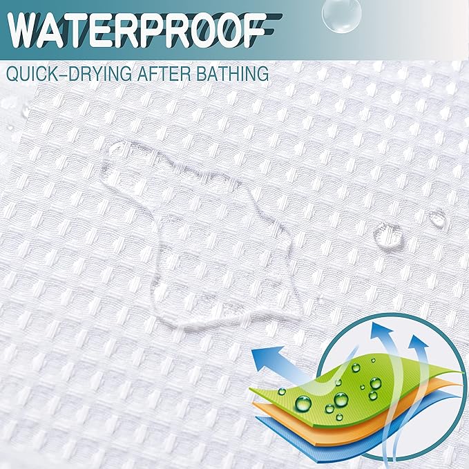 Conbo Mio Stall No Hook Waffle Weave Shower Curtain with Snap in Liner Set, Hotel Luxury White Shower Curtains for Bathroom with See Through Top Window, Waterproof, Washable 54W x 74H