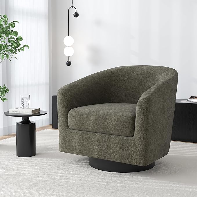 Swivel Barrel Accent Chair, Modern Round Chenille Fabric Arm Chair for Living Room, Bedroom, Comfy Club Reading Chairs for Adults(Chenille Fabric, Tan, Set of 4