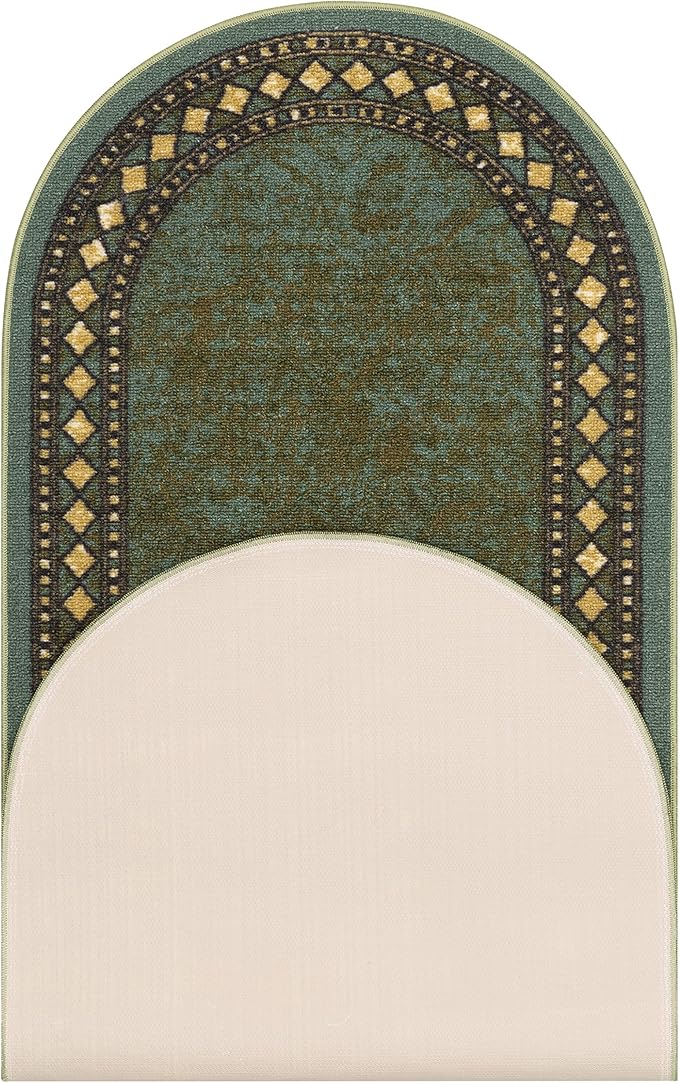 Antep Rugs Alfombras Modern Bordered 2x5 Non-Skid (Non-Slip) Low Profile Pile Rubber Backing Kitchen Area Rugs (Green, 2' x 5' Oval)