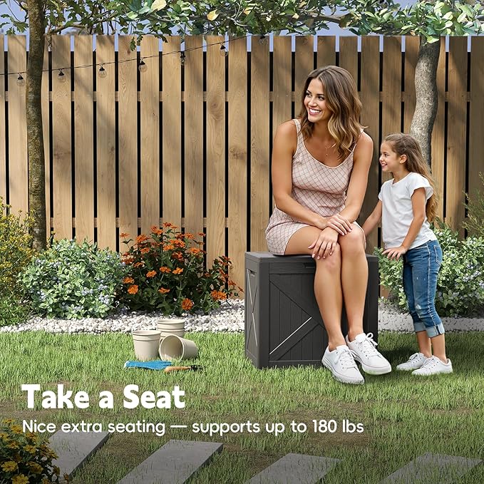 Outdoor Storage Box, 35 Gallon Waterproof Resin Deck Box, Storage Bin for Package Delivery, Patio Furniture Cushion, Garden Tools, Pool Accessories, Weatherproof and UV Resistant, Black