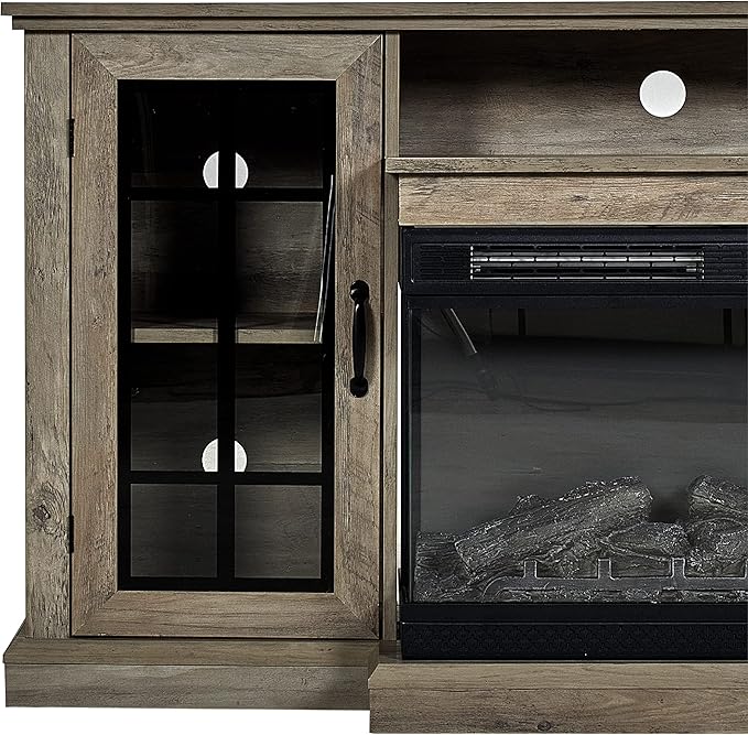 AMERLIFE 3-Sided Glass Fireplace TV Stand for TVs up to 65'' with 12 Color, Media Entertainment Center Console Table with Doors Closed Storage, Wash Gray