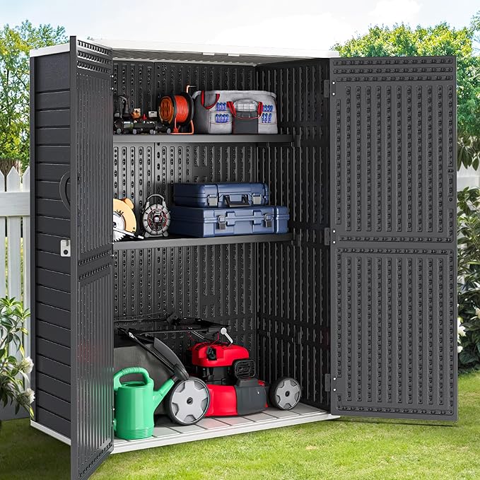 YITAHOME Metal Storage Shed Shelves for 59 cuft Vertical Outdoor Storage Shed,2PCS Space-Saving Waterproof Shelf with 8 Screws for Outdoor Storage Sheds, 51 inx13.8 in, Easy Assembly, 22 lbs, Black