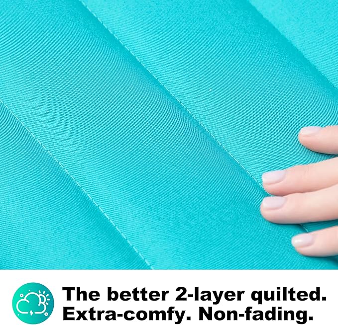 Double Quilted Fabric Hammock with Spreader Bar, Fits 12-14ft Hammock Stand, 2 Person 14ft Hammocks for Outside, Large Removable Pillow, Storage Bag, Carabiners, Max 475 lbs Capacity (Aqua)