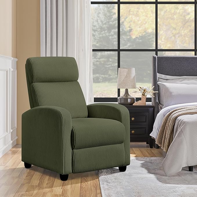 Yaheetech Corduroy Recliner Chair Single Sofa Home Theater Seating Adjustable Modern Reclining Chair for Living Room Bedroom Home Theater Dark Green