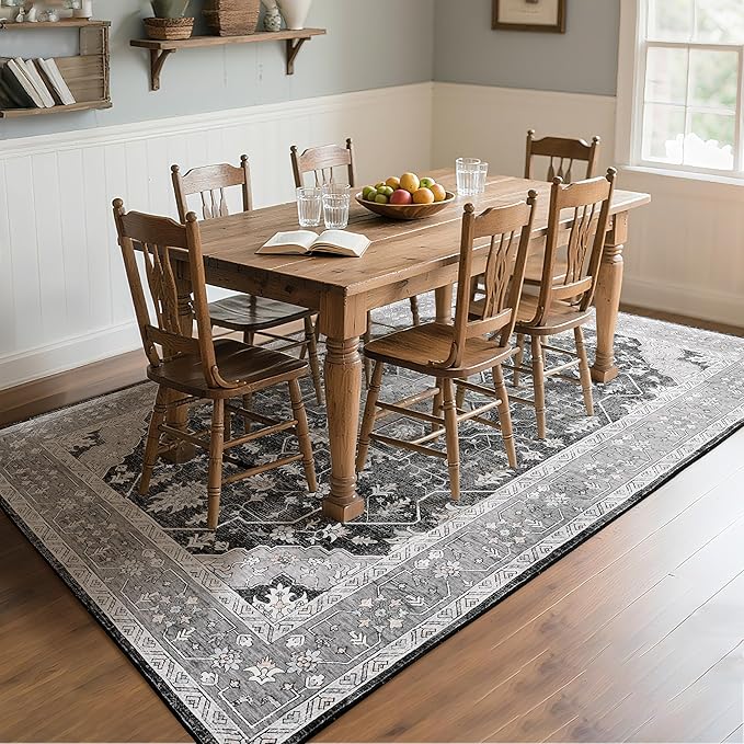 8x10 Area Rug for Living Room, Modern Washable Rug Non Slip Low Pile Large Area Rugs for Living Room, Bedroom, Farmhouse, Dining Room,Grey