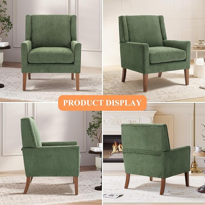 Accent Chairs for Living Room, Mid-Century Wooden Fabric Living Room Chairs, Arm Chair, Side Chairs for Living Room, Bedroom, Reading Nook