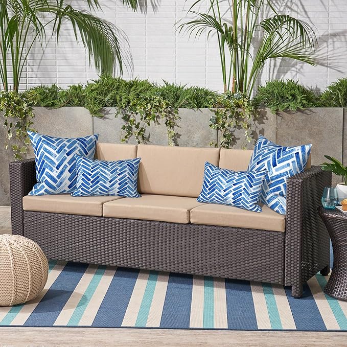 Patio Throw Pillows with Inners, Fade Resistant Square Pillow Pack of 2, Decorative Garden Cushions for Home, 18x18 Inch,Blue Bricks