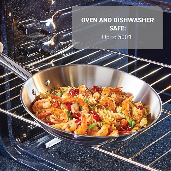 T-fal Stainless Steel Cookware Set 11 Piece, Induction, Oven Broiler Safe 500F, Kitchen Cooking Set w/Fry Pans, Saucepans, Saute Pan, Dutch Oven, Steamer, Pots and Pans, Dishwasher Safe, Silver