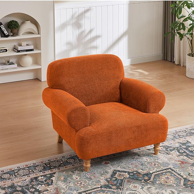 41.75" Oversized Modern Accent Chair w/Chenille Fabric,Wide& Round Arm, Single Sofa Chair for Bedroom,Living Room,Apartment,Study Room (1, Orange)