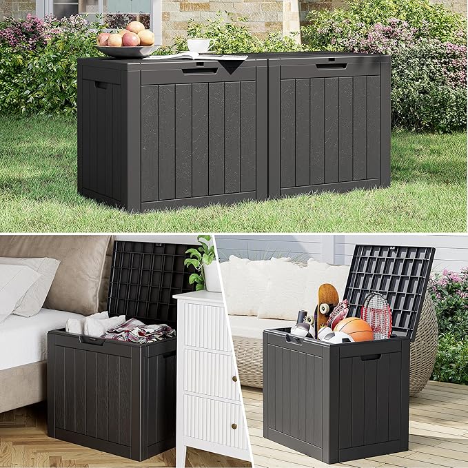 33 Gallon Outdoor Storage Box, Waterproof Resin Deck Box for Indoor & Outdoor Use â Lockable Patio Storage Bin for Garden Tools, Package Deliveries, Pool Accessories, Sports Gear & Furniture-Black
