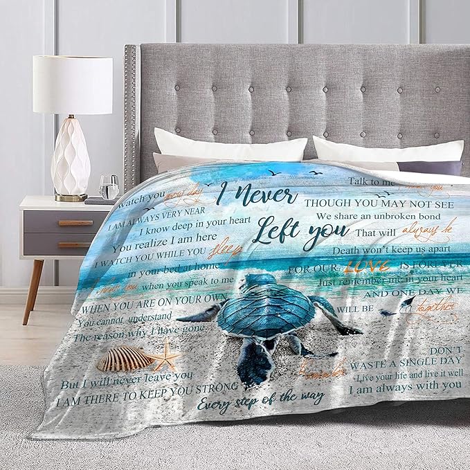 Sea Turtle Ocean Blanket Throw Blanket 50"x40" Blue, White Letter Print Microfiber Fleece Soft Warm Cozy Blanket for Couch, Sofa, Bed All Ages All Seasons