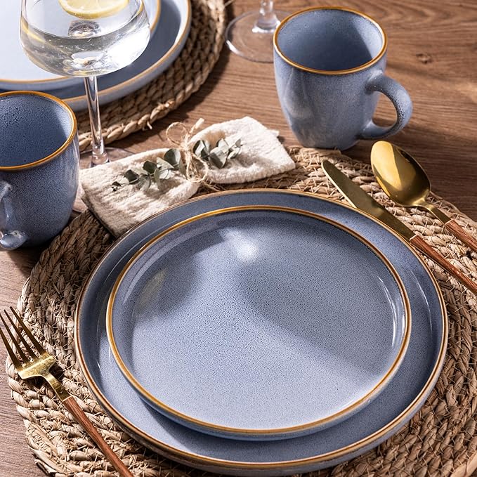 GBHOME Ceramic Coffee Mugs Set of 6, 12oz Stoneware Coffee Mugs Set For Dad Mom Women MEN, Light Weight Ceramic Coffee Cups for Latte/Tea/Beer/Hot Cocoa, Dishwasher & Microwave Safe-Brunnera Blue