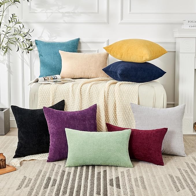 GAWAMAY Lumbar Pillow Decorative Rectangle Throw Pillow Covers 12"x20" Inch Set of 2, Super Soft Chenille Fall Pillowcase for Living Room Bedroom Sofa Couch Cushion Cover Purple 30x50cm (ONLY Covers)