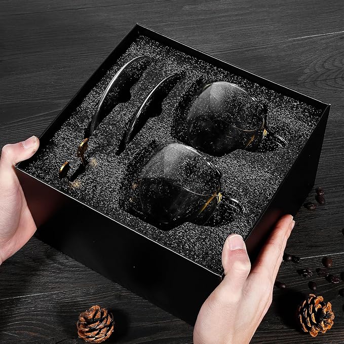 Clear Glass Coffee Cups with Spoons in a Luxurious Gift Box Set of 4 Pieces - 5.5oz in Sizes Double Wall Insulated Reusable Cups for Home Cafe Restaurant - Best Gift for Coffee Lovers
