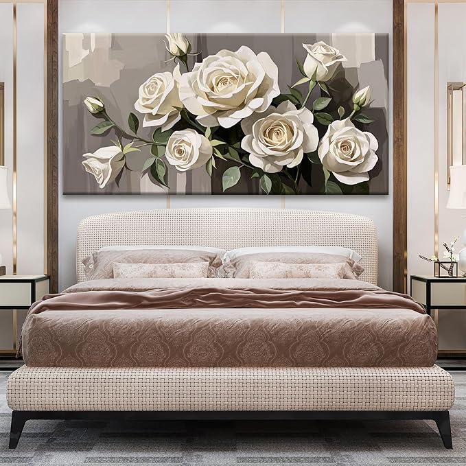 Tsomzxng Large Canvas Art Wall Decor White Flowers Wall Art Picture Modern Landscape Wildflower Artwork Painting Home Wall Decor For Living Room Bedroom Home Office Prints Artwork 29"X 58"