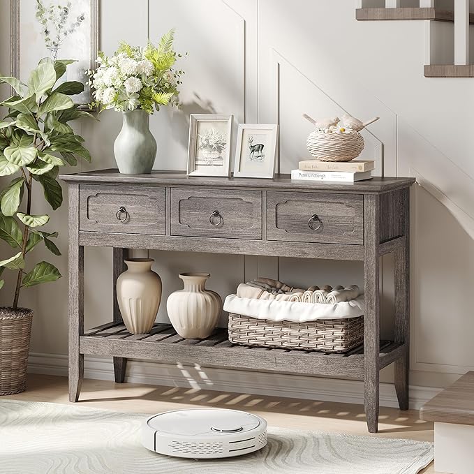 Maupvit Rustic Entryway Table with Large Storage Space, Farmhouse Feel Console Table for Entryway, Sturdy & Reliable Structure Sofa Table, Easy to Assemble