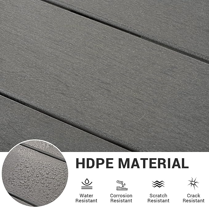 Wood Grain 5-Piece Outdoor Dining Set, Spacious HDPE Outdoor Table and Chairs, All-Weather Patio Table and Chairs Set with Umbrella Hole and Elegant Armrest for Porch, Poolside, Gray