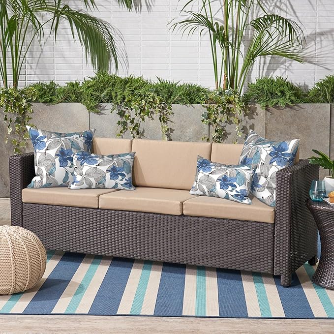 Patio Throw Pillows with Inners, Fade Resistant Square Pillow Pack of 2, Decorative Garden Cushions for Home, 18x18 Inch,Clemens Blue