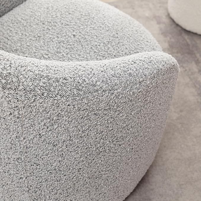 KINWELL 34" W Mid Century Modern Swivel Barrel Chair, Round Upholstered Boucle Swivel Accent Chairs, No Assembly Sofa Chair for Living Room Bedroom Reading Apartment Lounge Nursery(Black White)