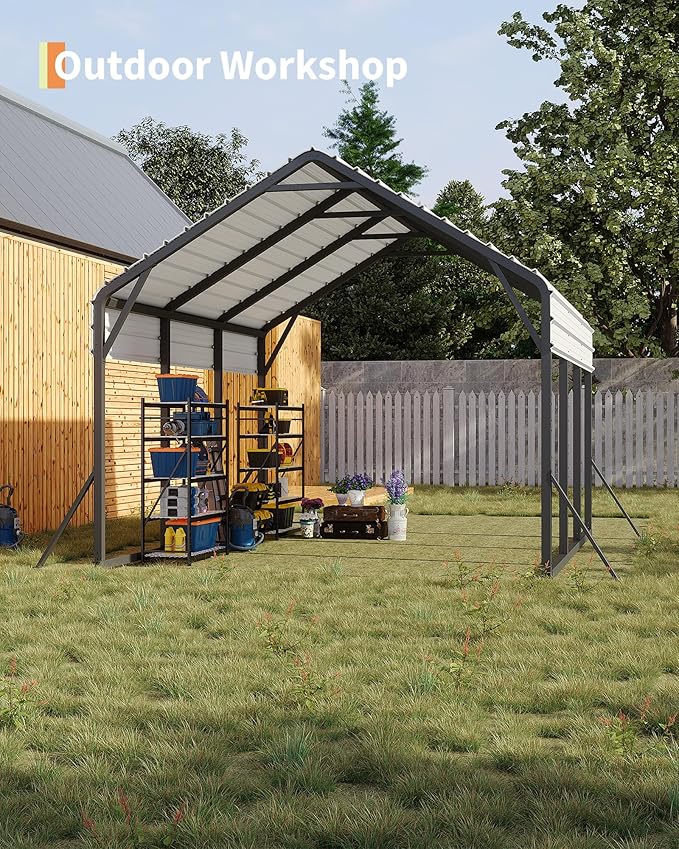 13'x16'x11' Metal Carport, Steel Heavy Duty Car Ports for All-Weather, for Cars, Motorcycles, ATV, or Boats, N.W. 500 Lbs