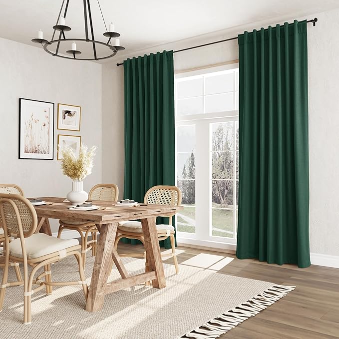 Guken Blackout Curtains 120 Inch Length 2 Panels Set for Living Room Bedroom Back Tab Thermal Insulated 100% Black Out Linen Drapes Room Darkening Window Curtains 120 Inches Long,Emerald Green