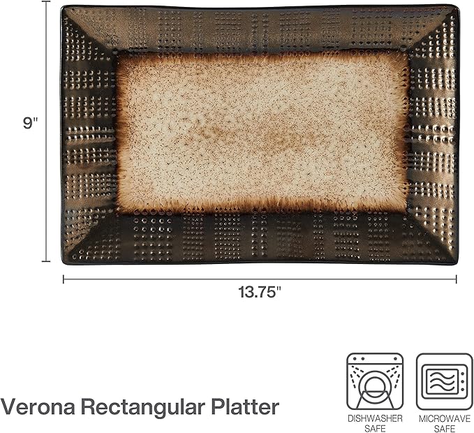 Gourmet Basics by Mikasa Verona 16-Piece Dinnerware Set & Cream Serving Bowl, 9 Inch & Cream Rectangular Platter, 13.75 Inch
