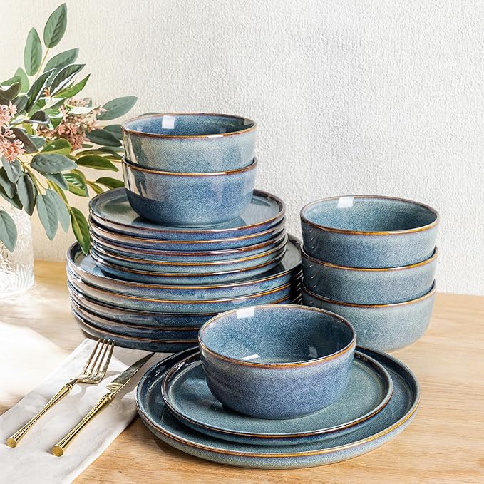 AmorArc Ceramic Dinnerware Sets for 4,Round Reactive Glaze Stoneware Plates and Bowls Set,Highly Chip and Crack Resistant Dishware | Dishwasher & Microwave Safe Dishes Set,Service for 8 (24pc)