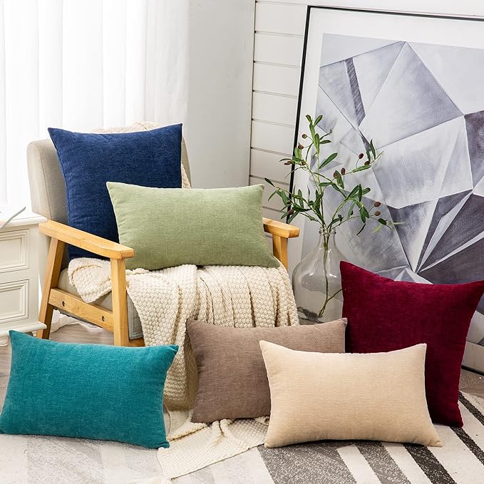 GAWAMAY Decorative Square Throw Pillow Covers 18"x18" Inch Set of 4, Super Soft Chenille Pillows Farmhouse Fall Pillowcase for Living Room Bedroom Sofa Couch Cushion Cover Navy Blue 45x45cm