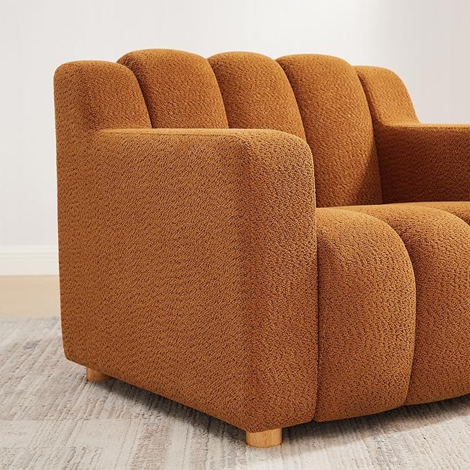 Oversized Accent Chair, Modern Living Room Chairs, Comfy Boucle Fabric Upholstered Armchair for Bedroom, Office, Waiting Room (Curry)