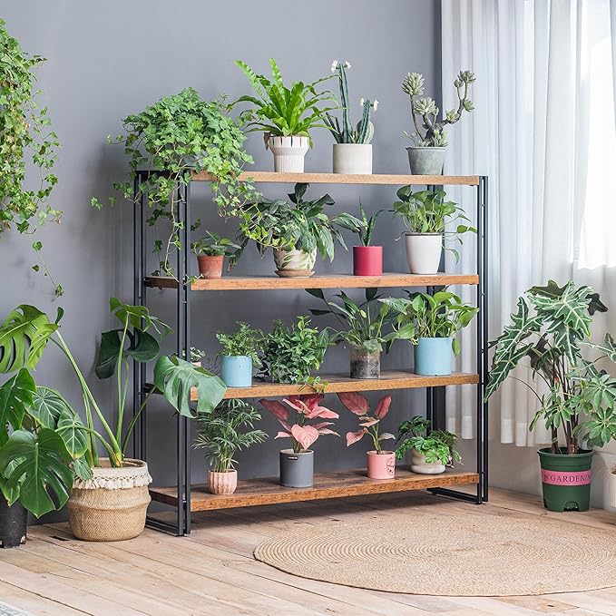 Bookshelf, 4 Tier Tall Bookcase, Industrial Book Shelf for Living Room, Home Office, Kitchen, Rustic Brown