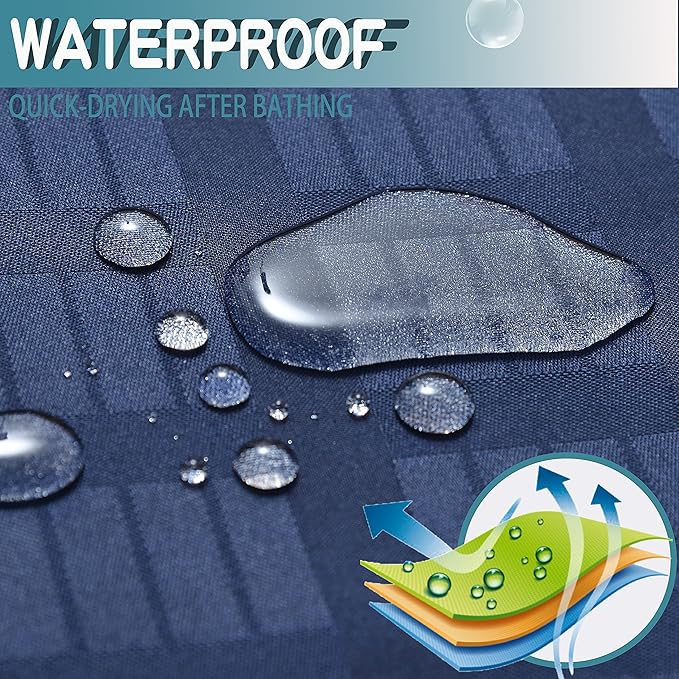 Conbo Mio No Hook Shower Curtain with Snap in Liner Set, Hotel Luxury Navy Blue Shower Curtains for Bathroom with See Through Top Window, Waterproof, Washable 71W x 74H