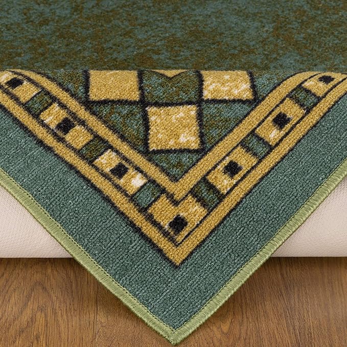 Antep Rugs Alfombras Modern Bordered 5x7 Non-Skid (Non-Slip) Low Profile Pile Rubber Backing Indoor Area Rugs (Green, 5' x 7')