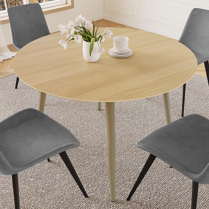 43.3 Inch Round Dining Table Set for 4, Modern Small Kitchen Coffee Set for Dining Room Kitchen Apartment (Cream Table + 4 Grey Chairs)