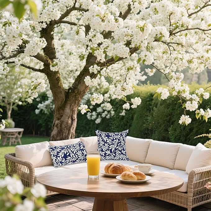 Pack of 2 Patio Lumbar Pillows, 12"x20" Fade Resistant Outdoor Waterproof Lumbar Pillow with Inners, Decorative Garden Lumbar Cushions for Home Patio Terrace Sofa Use