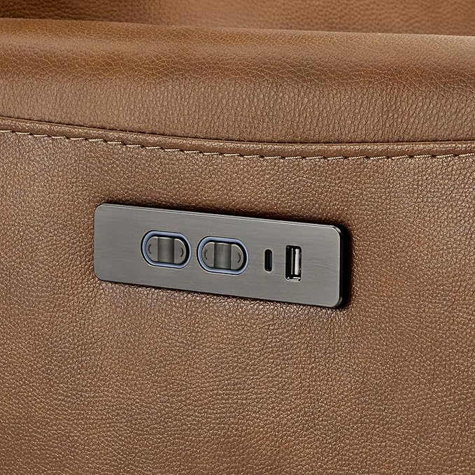 CHITA Genuine Leather Power Recliner Chair for Adults, Electric Wall Hugger Recliner for Small Spaces, Modern Living Room and RV Recliner Chair with Adjustable Power Headrest & Charging Ports, Brown