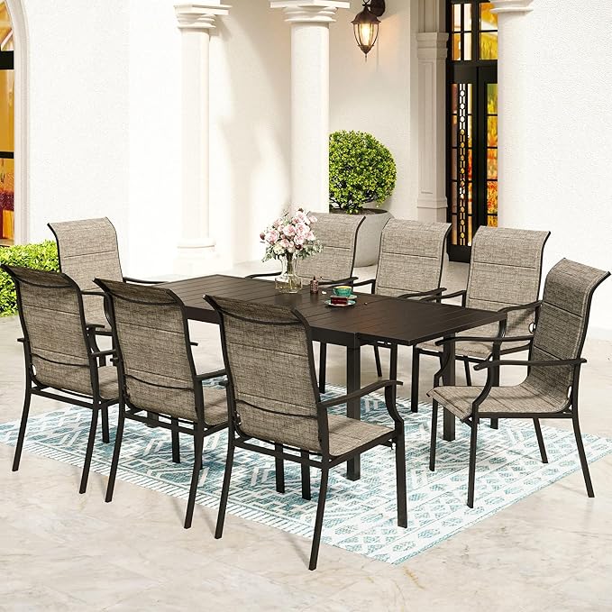 9 Piece Outdoor Dining Sets, Textilene Patio Dining Sets for 8, Metal Expandable Patio Table & High Back Patio Chairs All Weather Outdoor Table and Chair Sets for Backyard Deck
